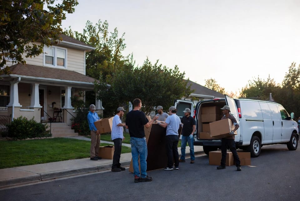 Professional movers loading furniture onto a truck in Montreal during winter