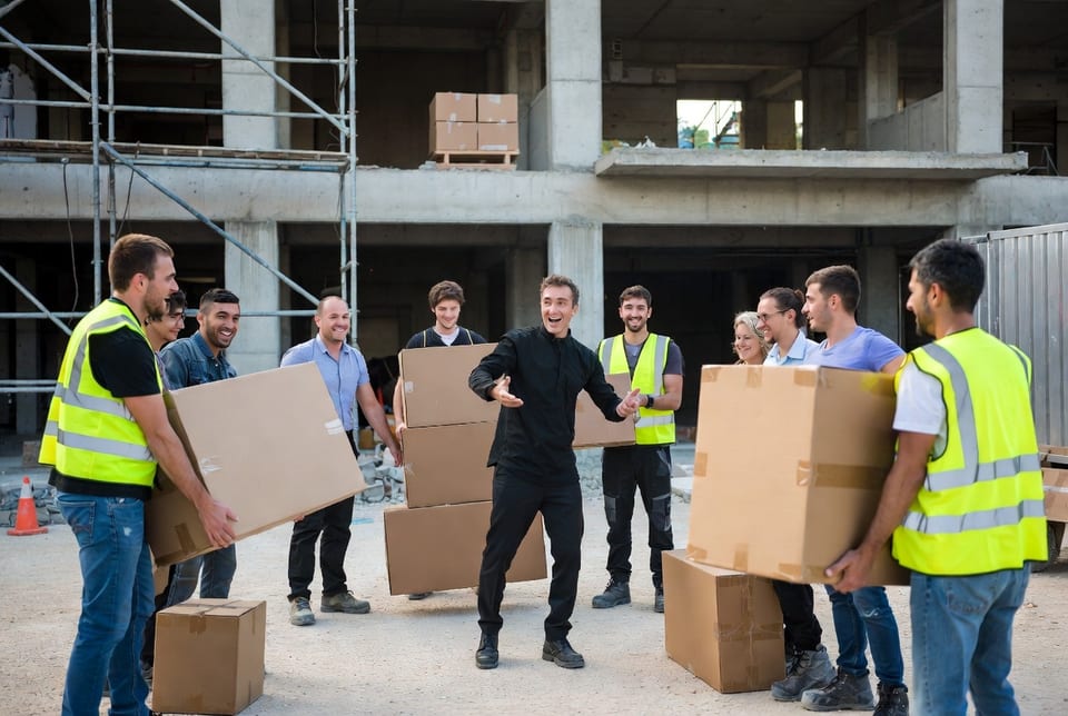 Moving truck positioned in a Winnipeg back lane during winter
